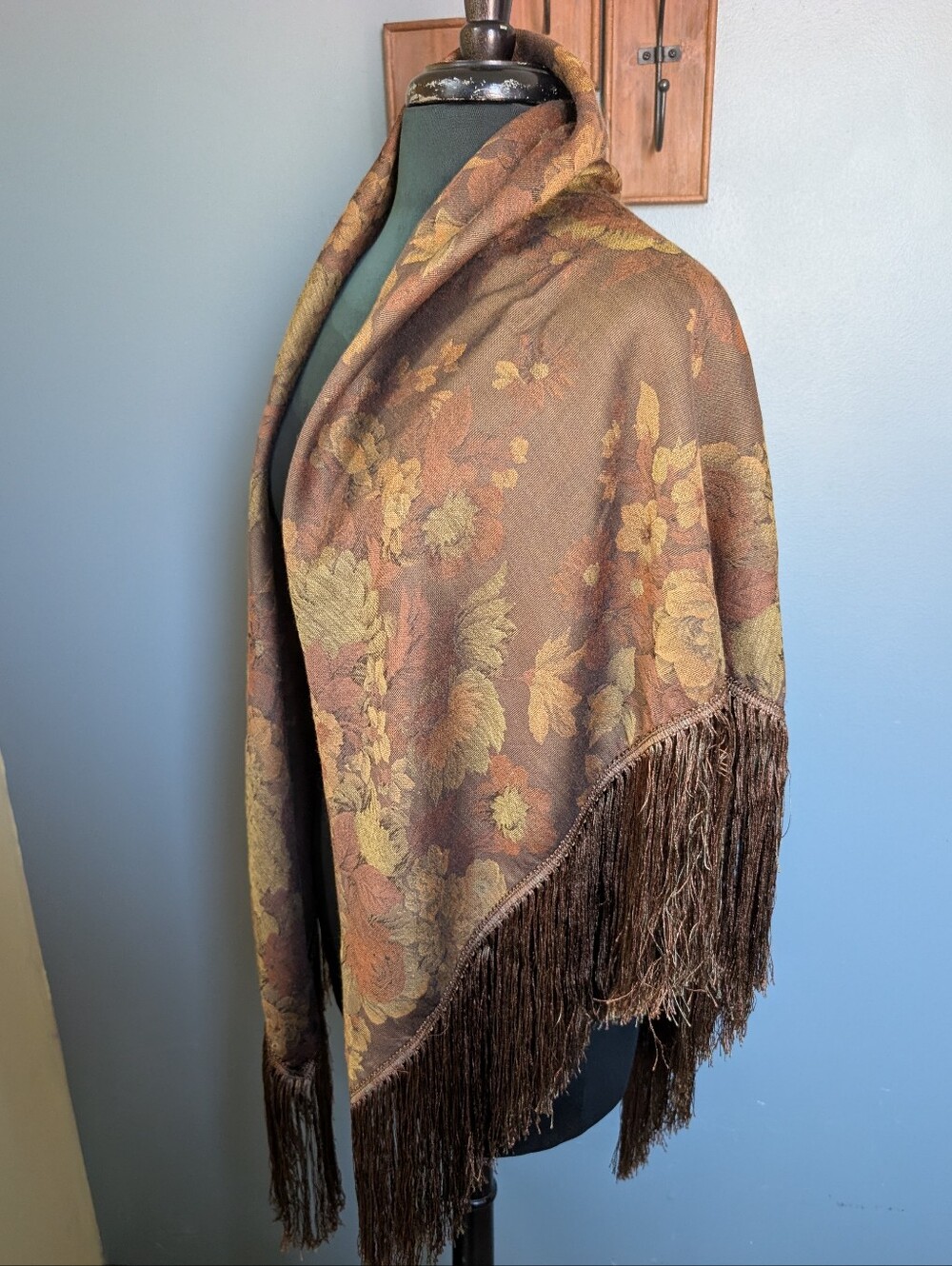 Smithsonian Silk Wool Floral Fringe Shawl Wrap, Piano Shawl